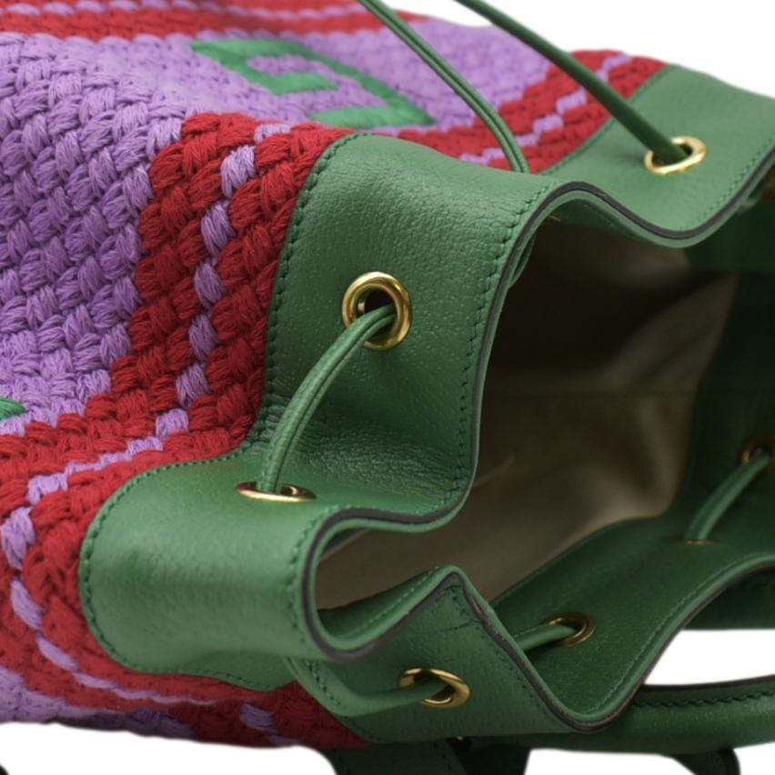 GUCCI Capri Striped Drawstring Woven fabric Bucket Backpack Bag Multicolor 663665