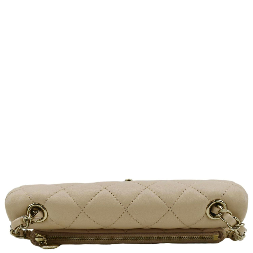 Chanel Mini Rectangular Flap Quilted Leather Crossbody Bag Beige
