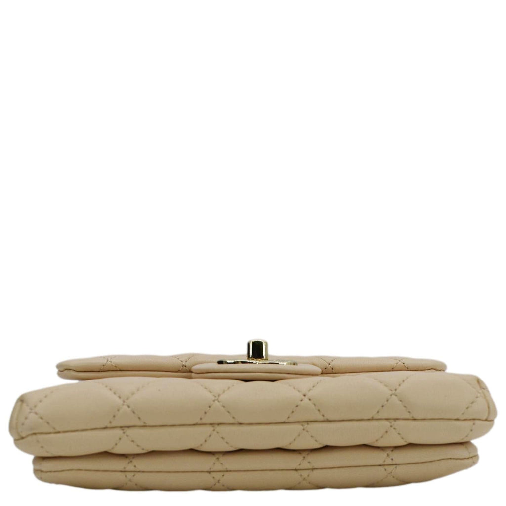 Chanel Mini Rectangular Flap Quilted Leather Crossbody Bag Beige