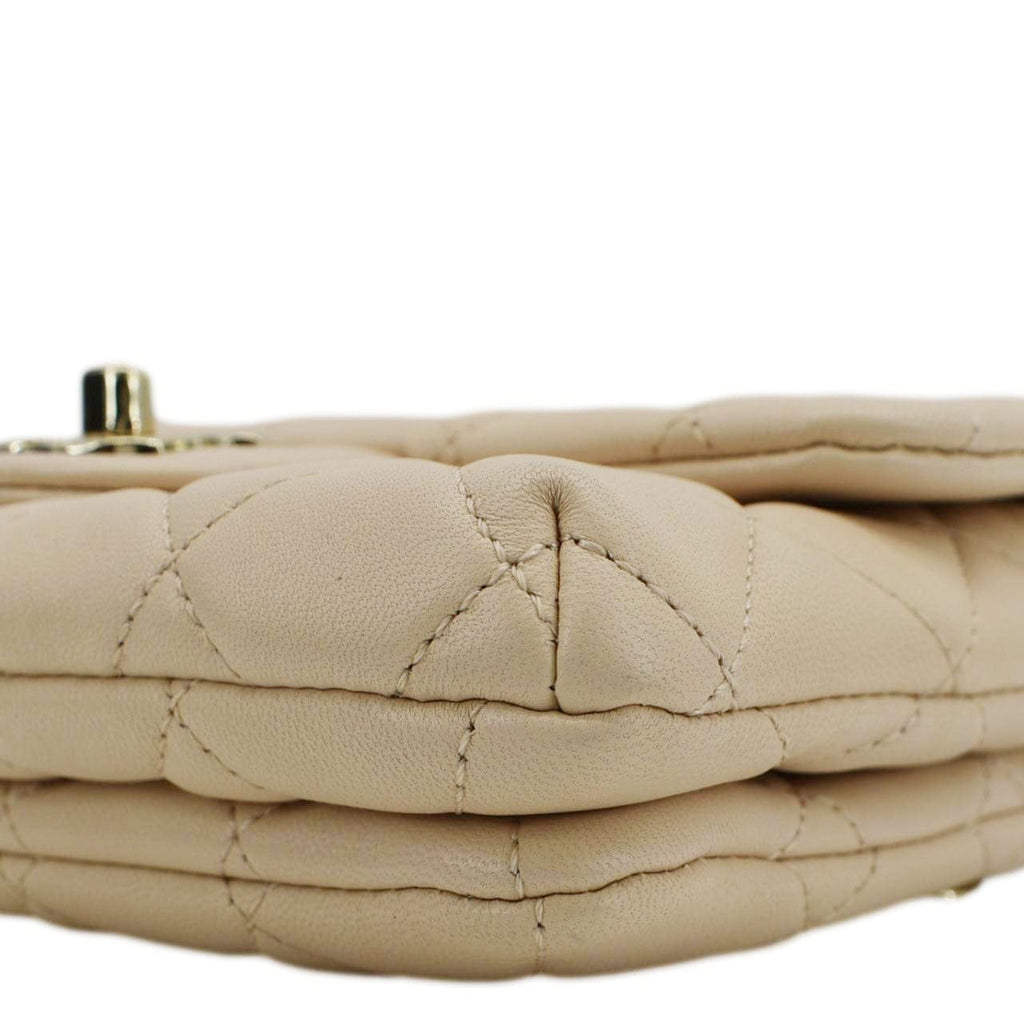 Chanel Mini Rectangular Flap Quilted Leather Crossbody Bag Beige