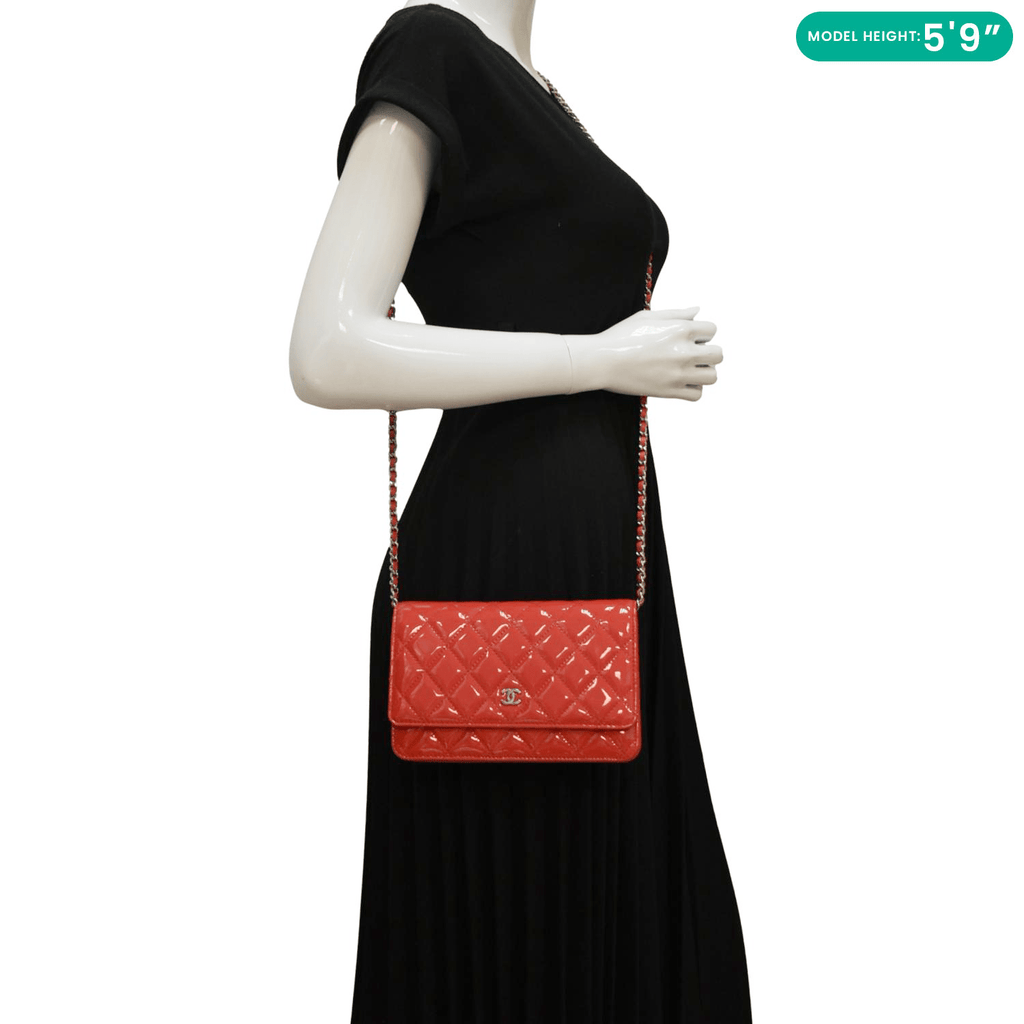 Chanel WOC Quilted Patent Leather Crossbody Bag Red