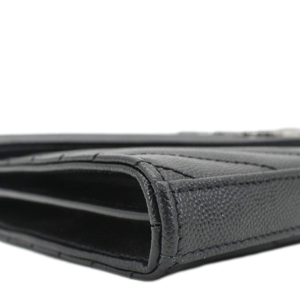 YVES SAINT LAURENT Envelope Chevron Leather Chain Wallet Crossbody Bag Black