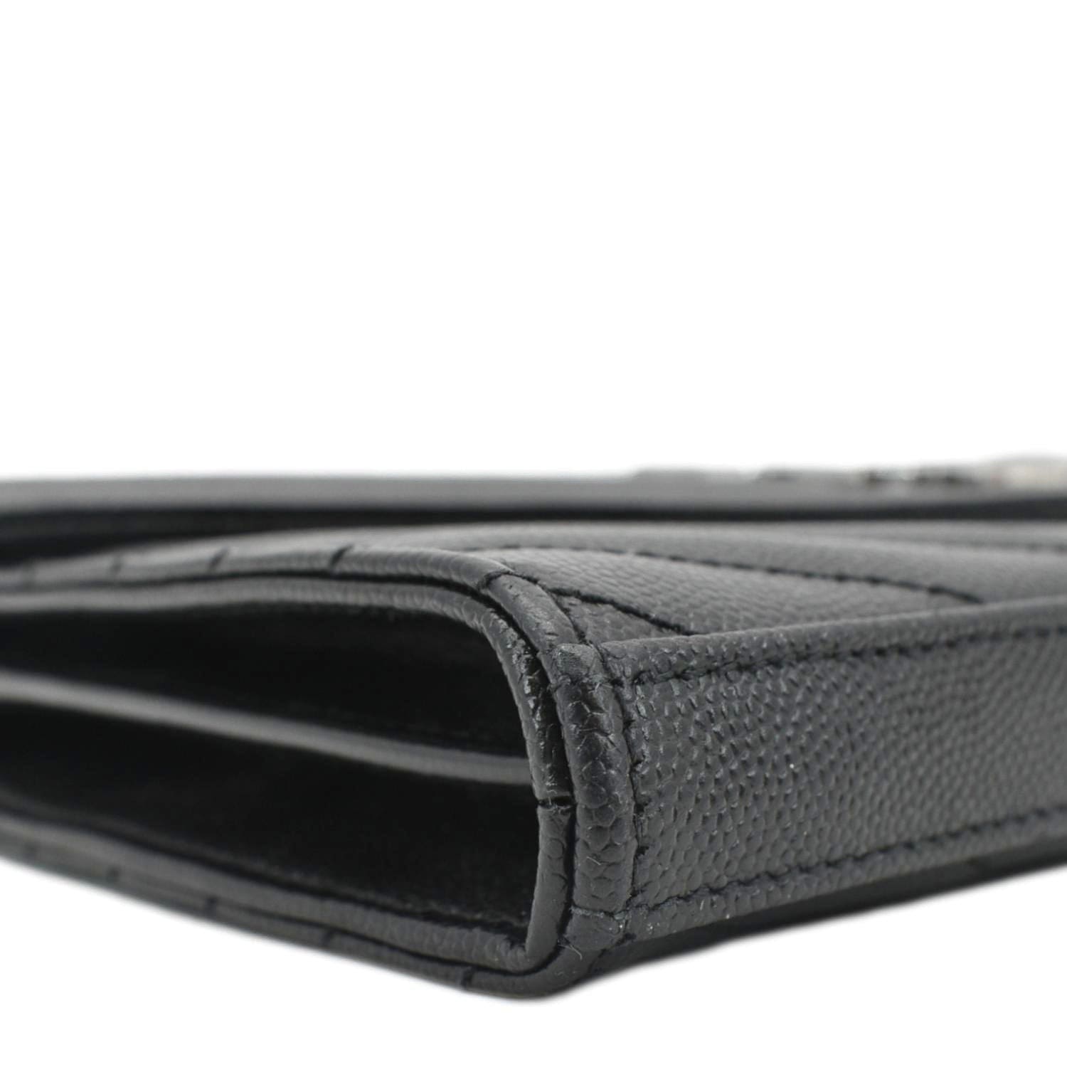 YVES SAINT LAURENT Envelope Chevron Leather Chain Wallet Crossbody Bag Black
