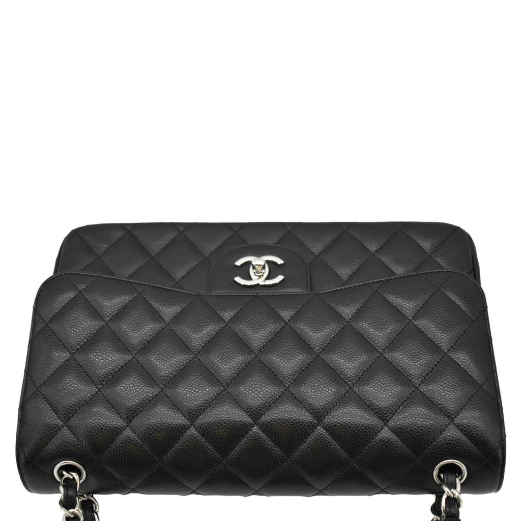 Chanel Jumbo Double Flap Quilted Caviar Leather Shoulder Bag Black