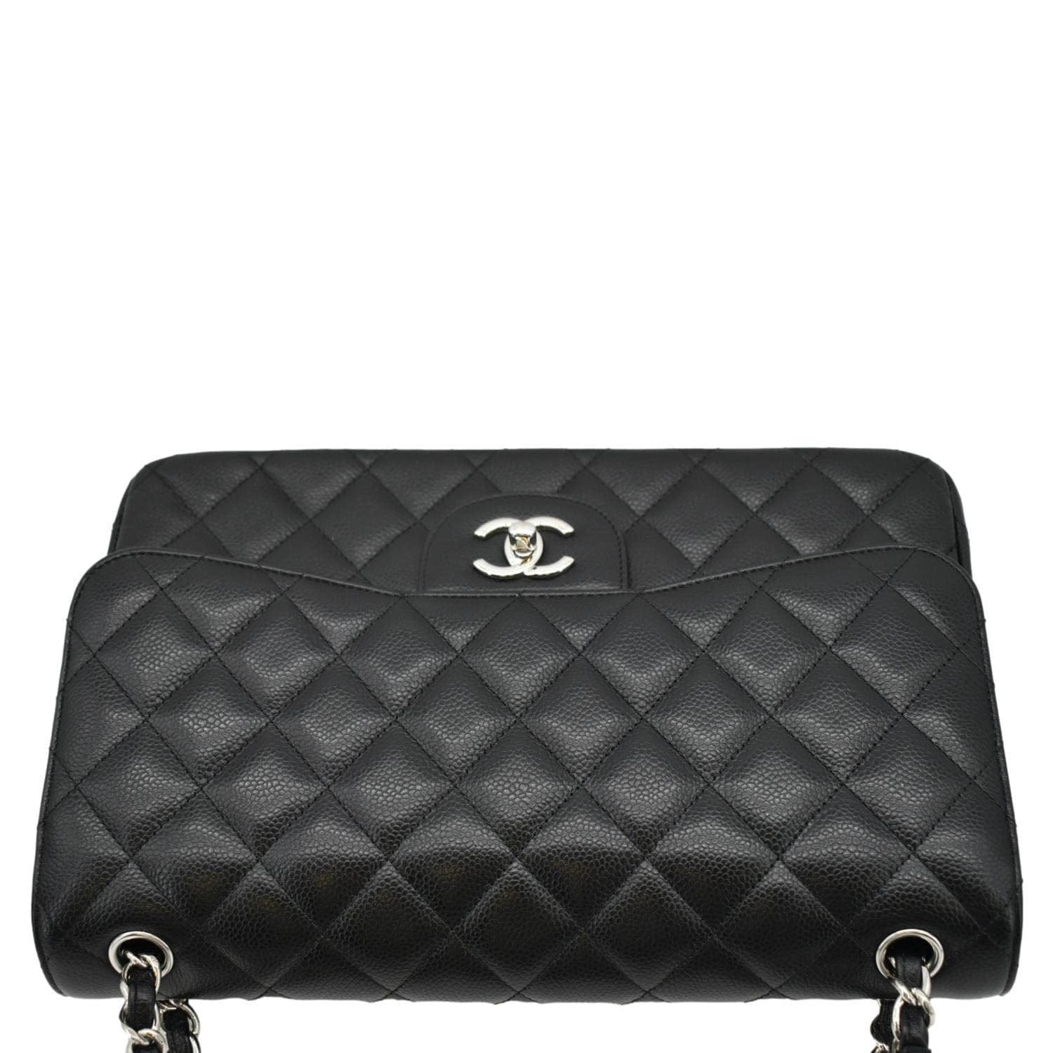 Chanel Jumbo Double Flap Quilted Caviar Leather Shoulder Bag Black
