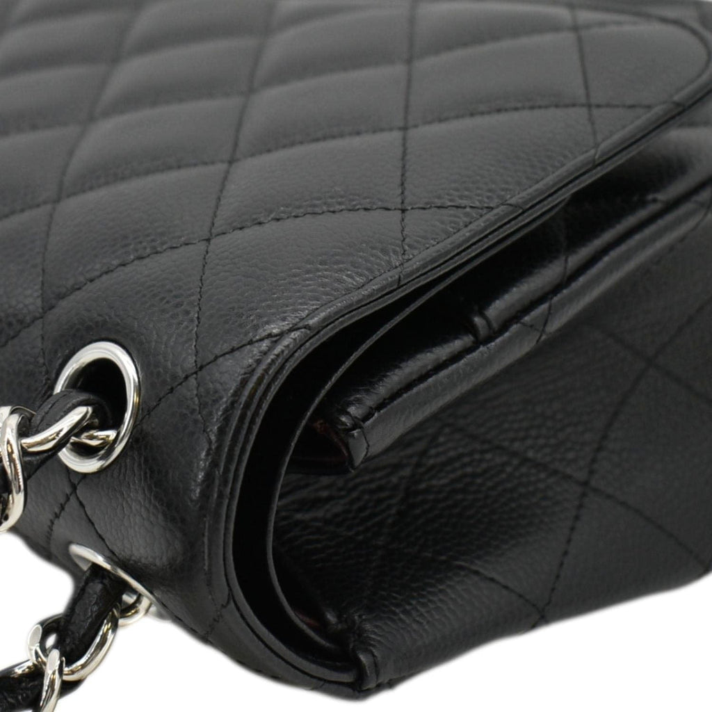 Chanel Jumbo Double Flap Quilted Caviar Leather Shoulder Bag Black