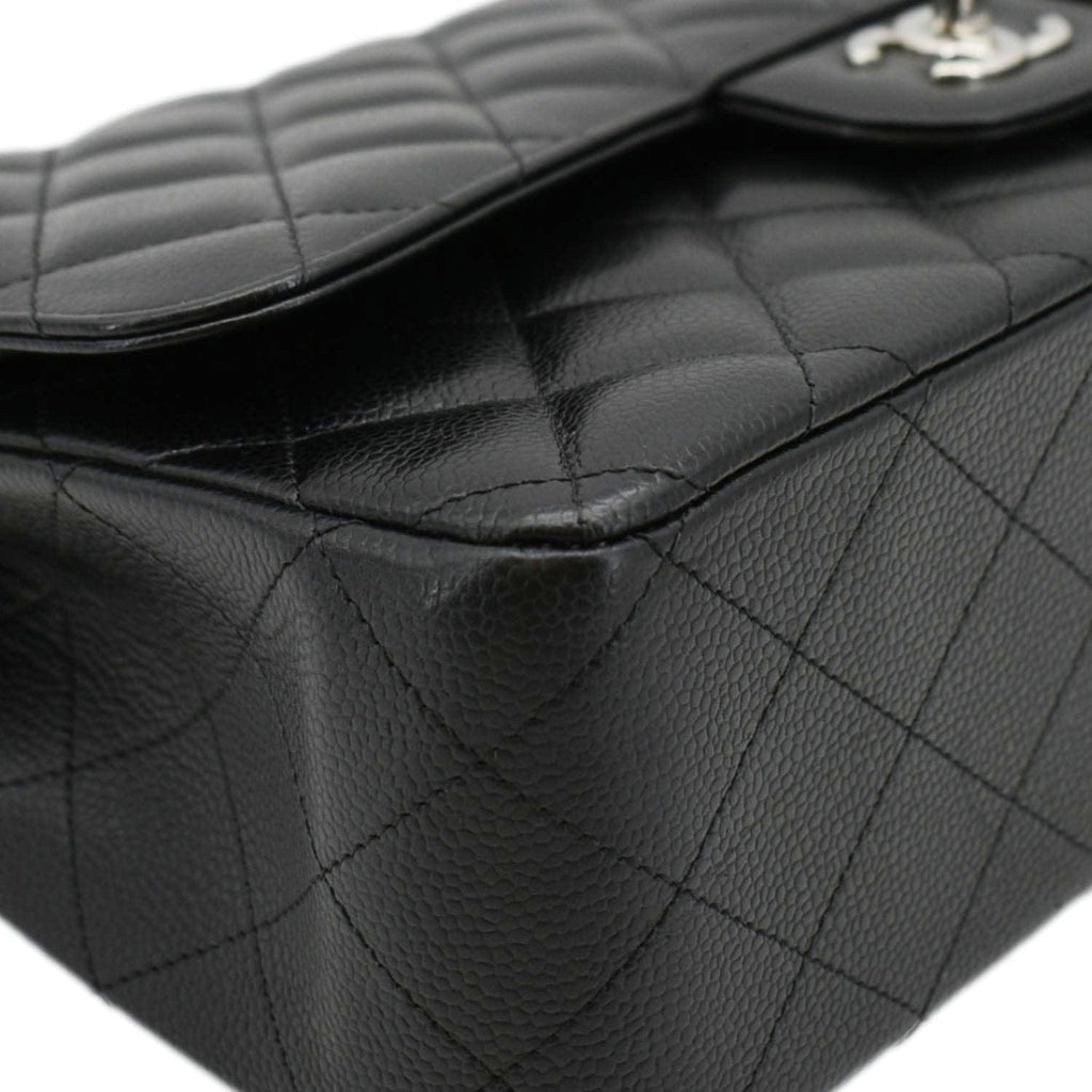 Chanel Jumbo Double Flap Quilted Caviar Leather Shoulder Bag Black