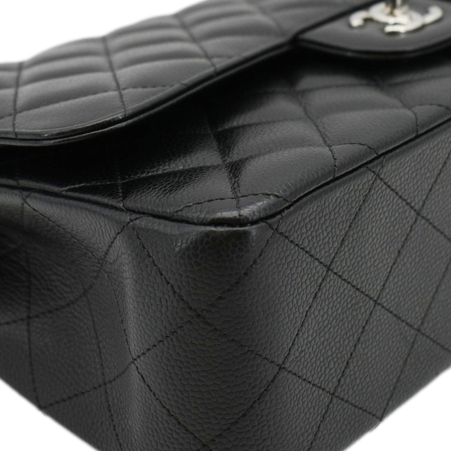 Chanel Jumbo Double Flap Quilted Caviar Leather Shoulder Bag Black