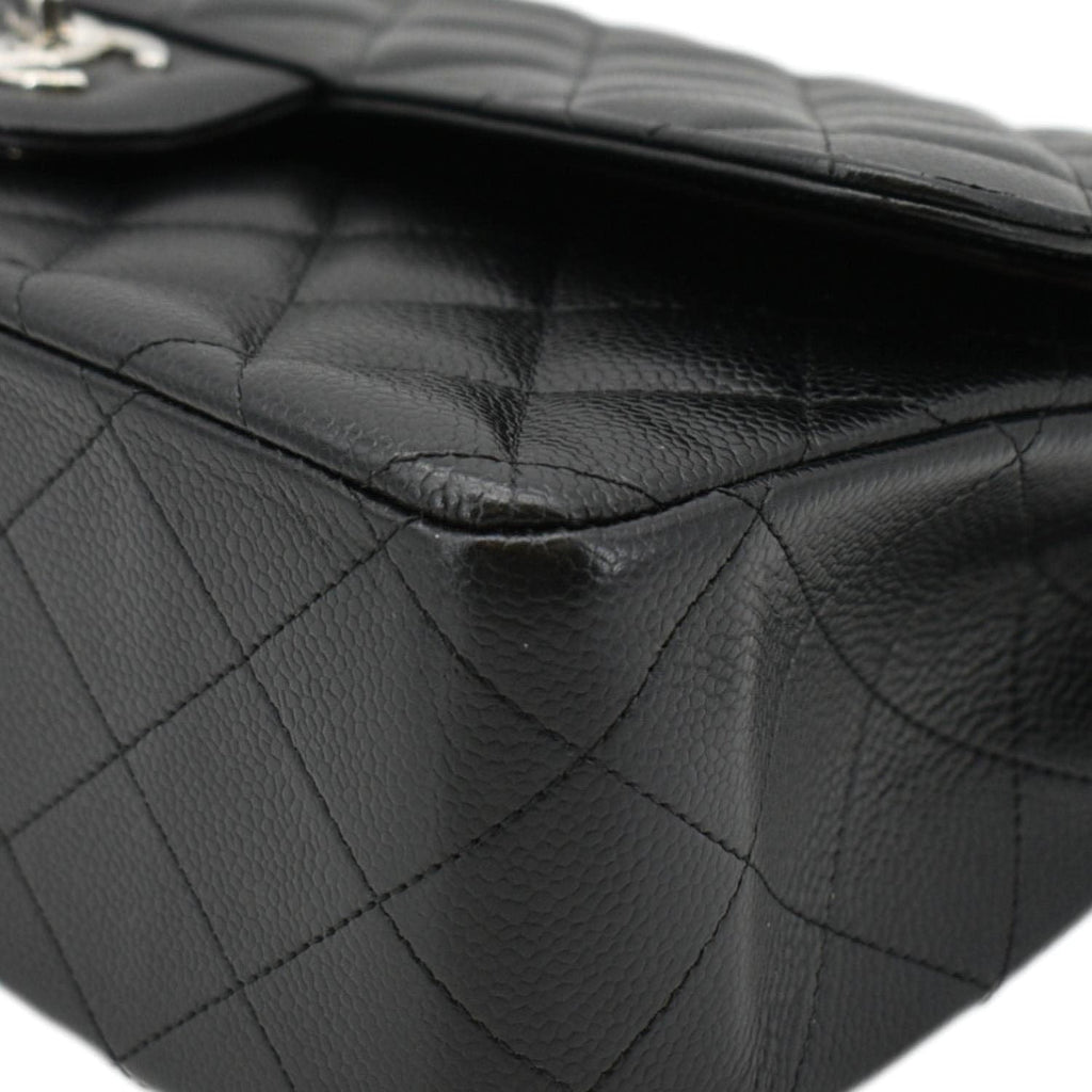 Chanel Jumbo Double Flap Quilted Caviar Leather Shoulder Bag Black