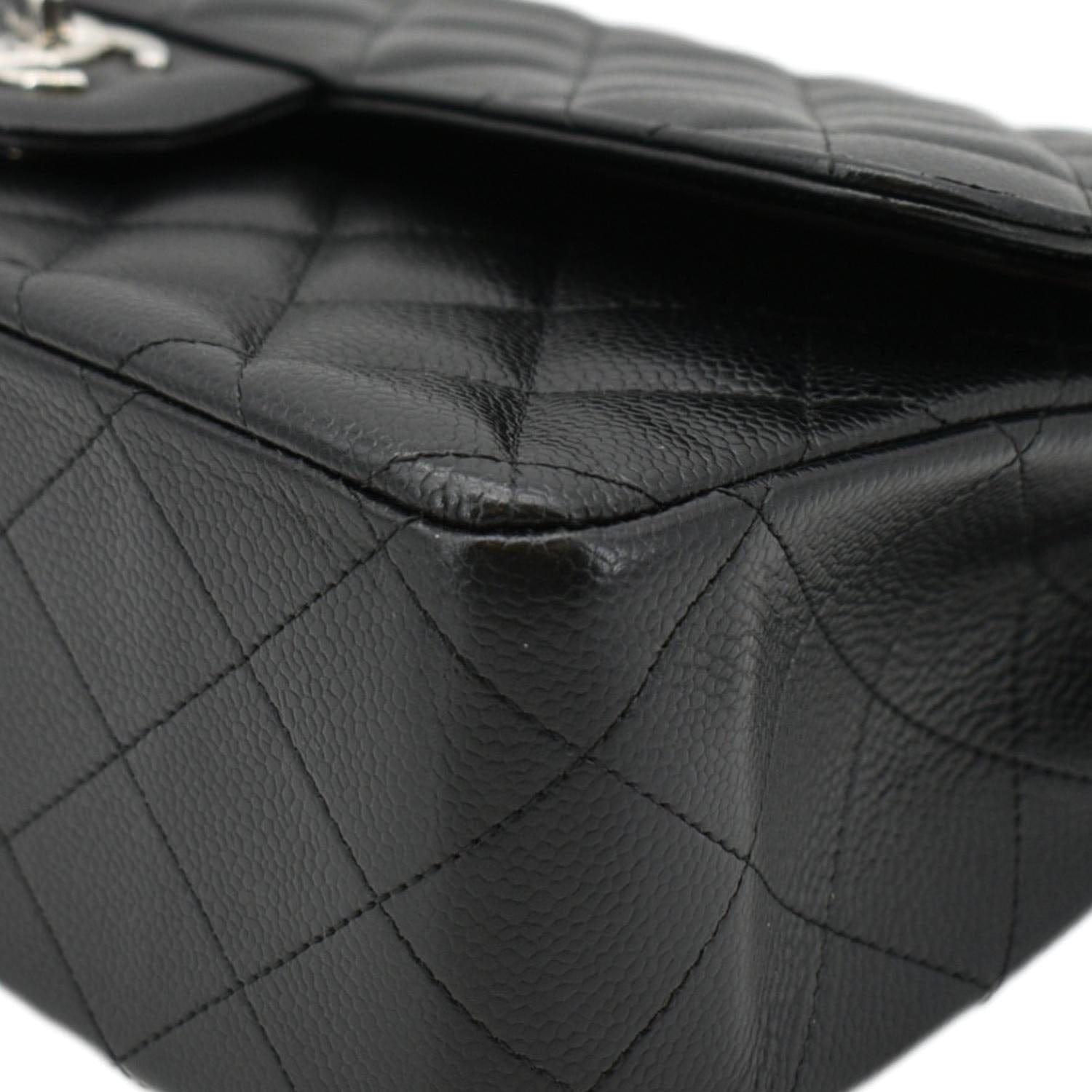 Chanel Jumbo Double Flap Quilted Caviar Leather Shoulder Bag Black