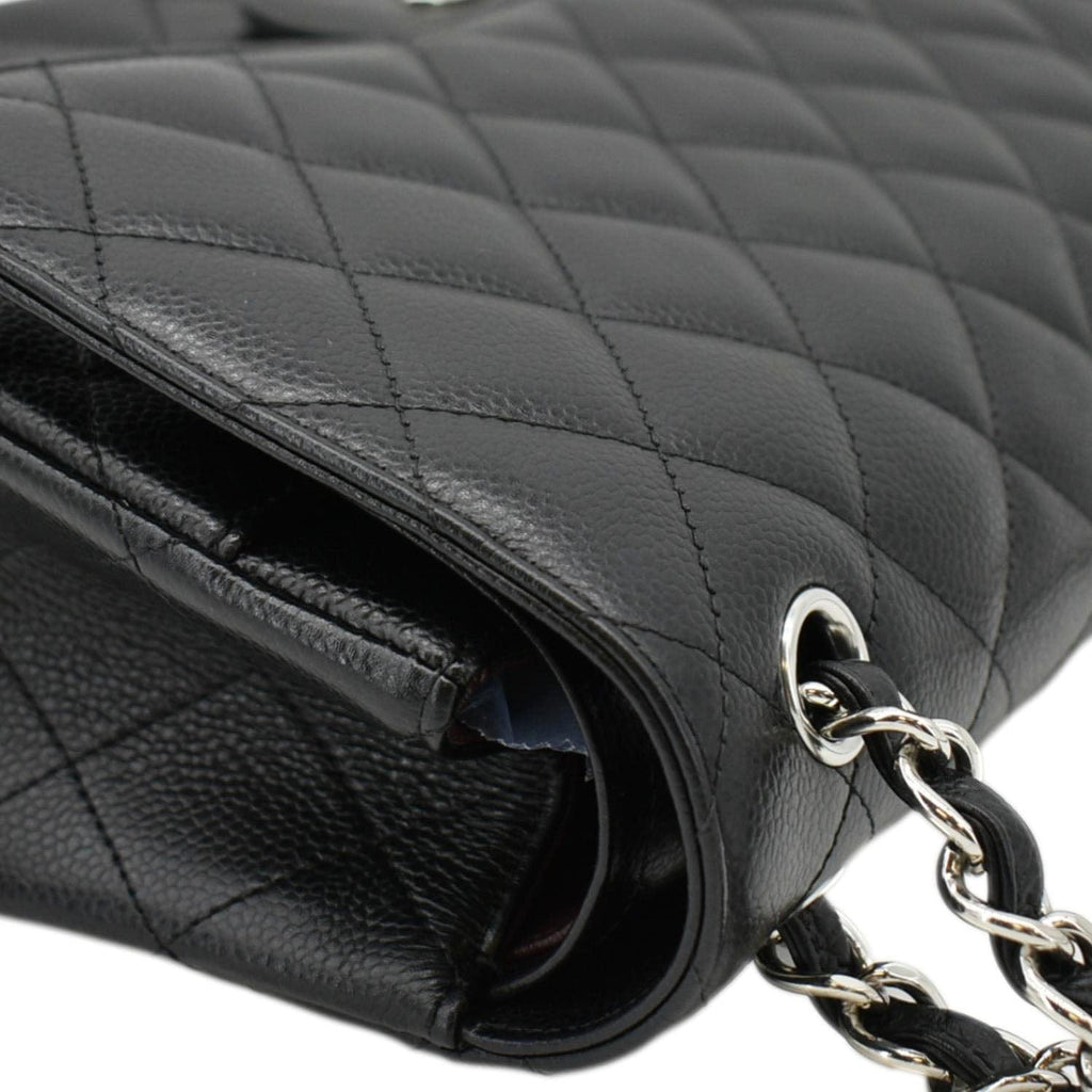 Chanel Jumbo Double Flap Quilted Caviar Leather Shoulder Bag Black
