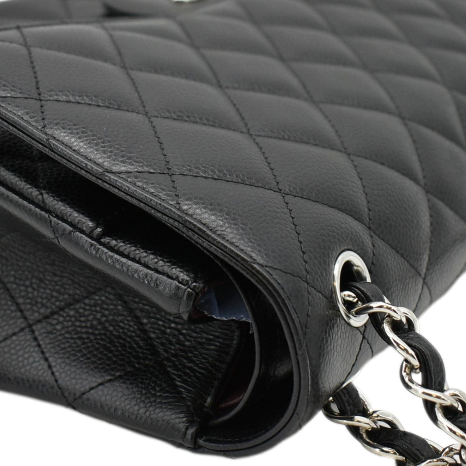 Chanel Jumbo Double Flap Quilted Caviar Leather Shoulder Bag Black