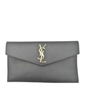 YVES SAINT LAURENT Uptown Envelope Grain De Poudre Leather Clutch Black