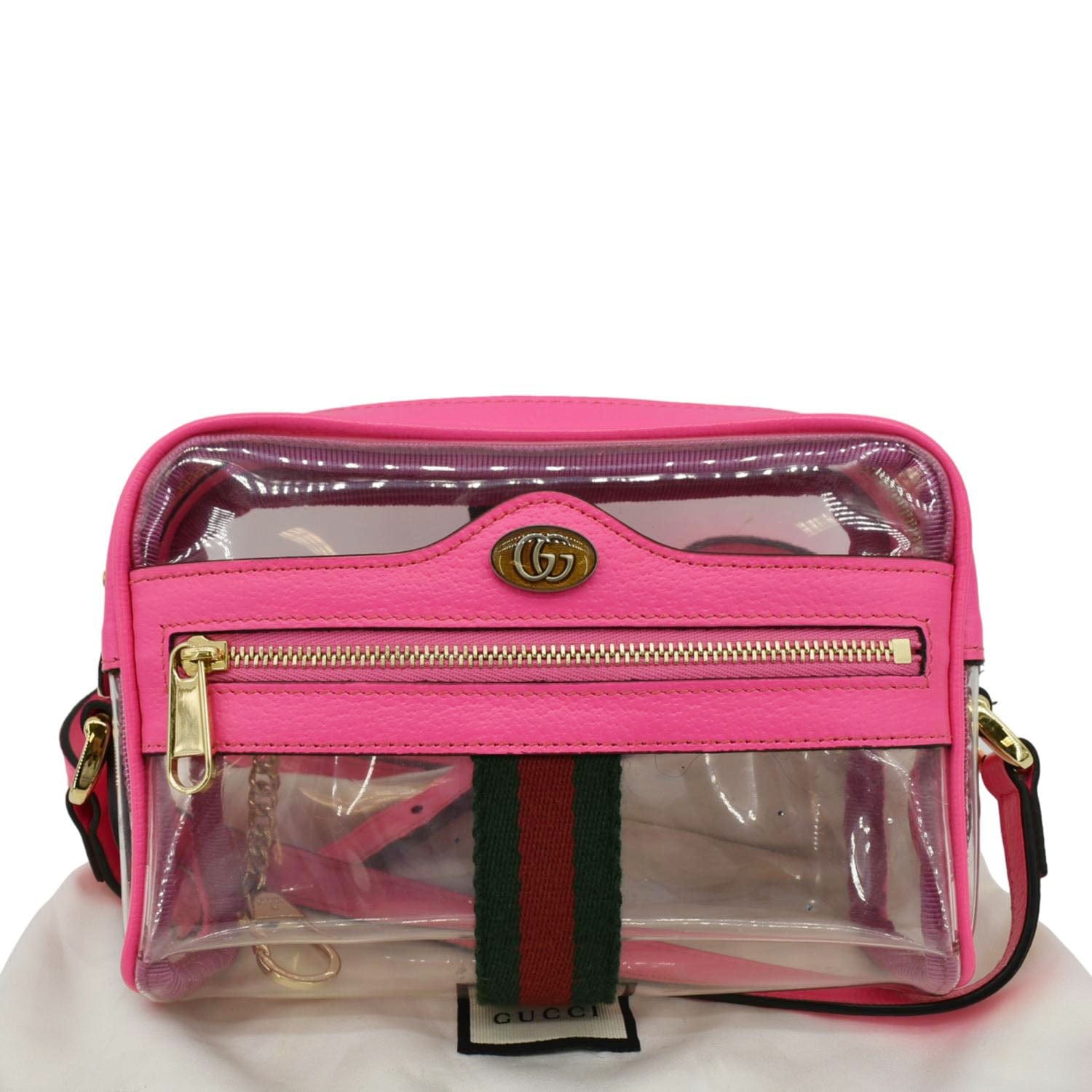 GUCCI Ophidia Mini Gucci Web PVC Shoulder Bag Fluorescent Fuchsia 517350