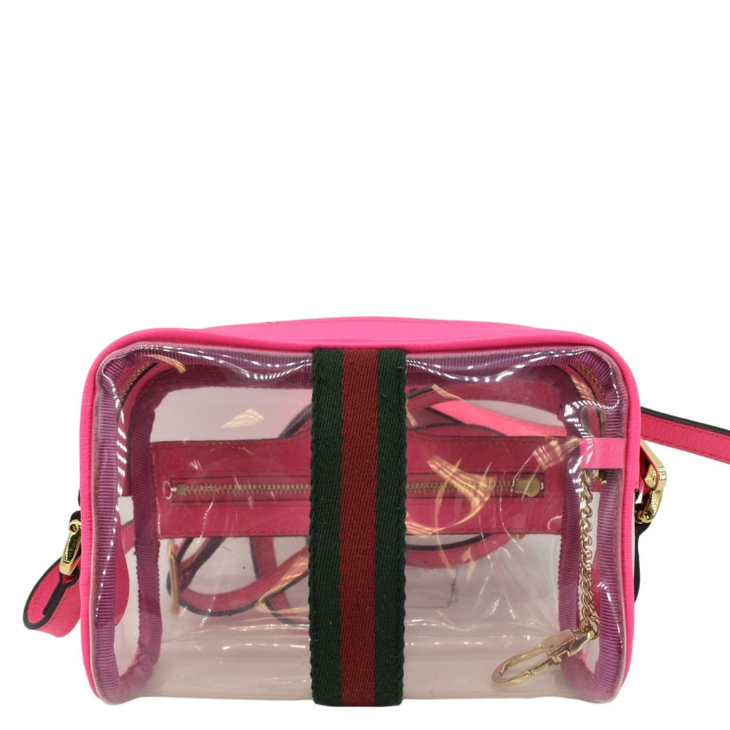 GUCCI Ophidia Mini Gucci Web PVC Shoulder Bag Fluorescent Fuchsia 517350