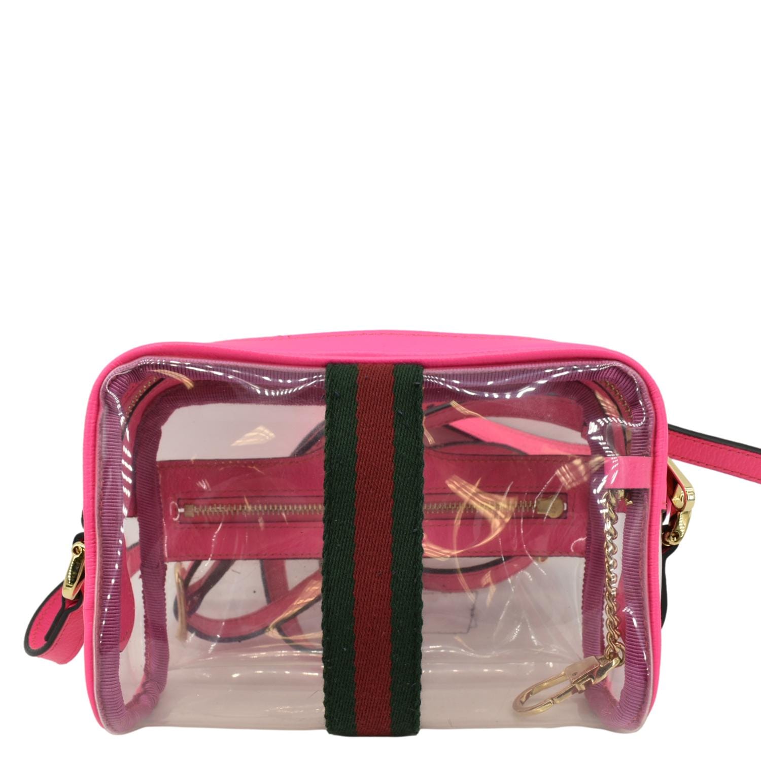 GUCCI Ophidia Mini Gucci Web PVC Shoulder Bag Fluorescent Fuchsia 517350