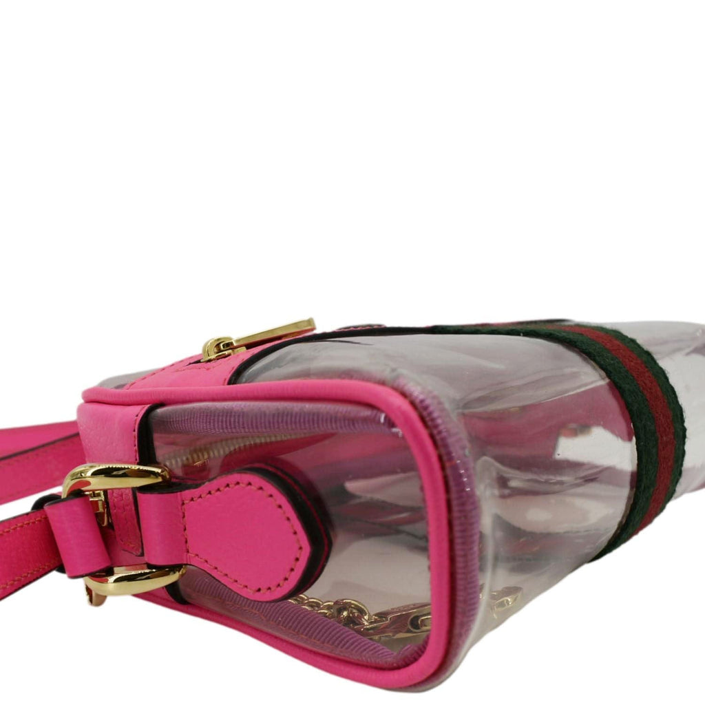 GUCCI Ophidia Mini Gucci Web PVC Shoulder Bag Fluorescent Fuchsia 517350