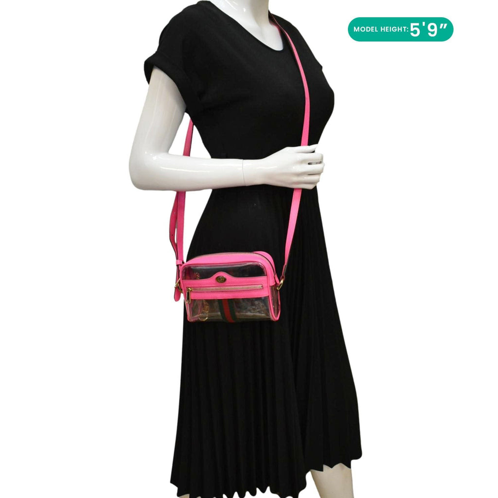 GUCCI Ophidia Mini Gucci Web PVC Shoulder Bag Fluorescent Fuchsia 517350