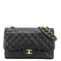 Chanel Classic Jumbo Double Flap Quilted Caviar Leather Shoulder Bag Black