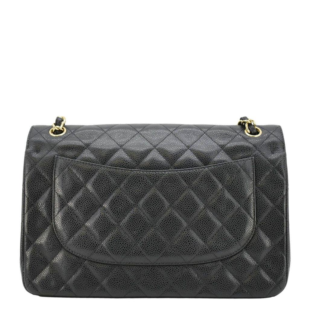 Chanel Classic Jumbo Double Flap Quilted Caviar Leather Shoulder Bag Black