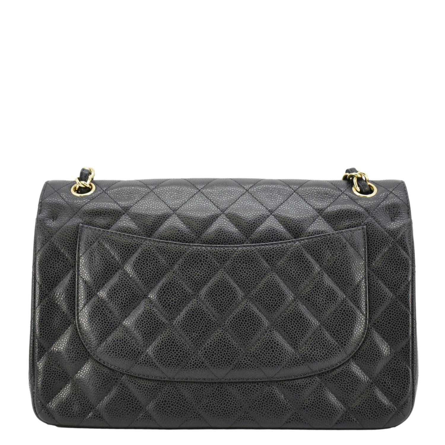 Chanel Classic Jumbo Double Flap Quilted Caviar Leather Shoulder Bag Black