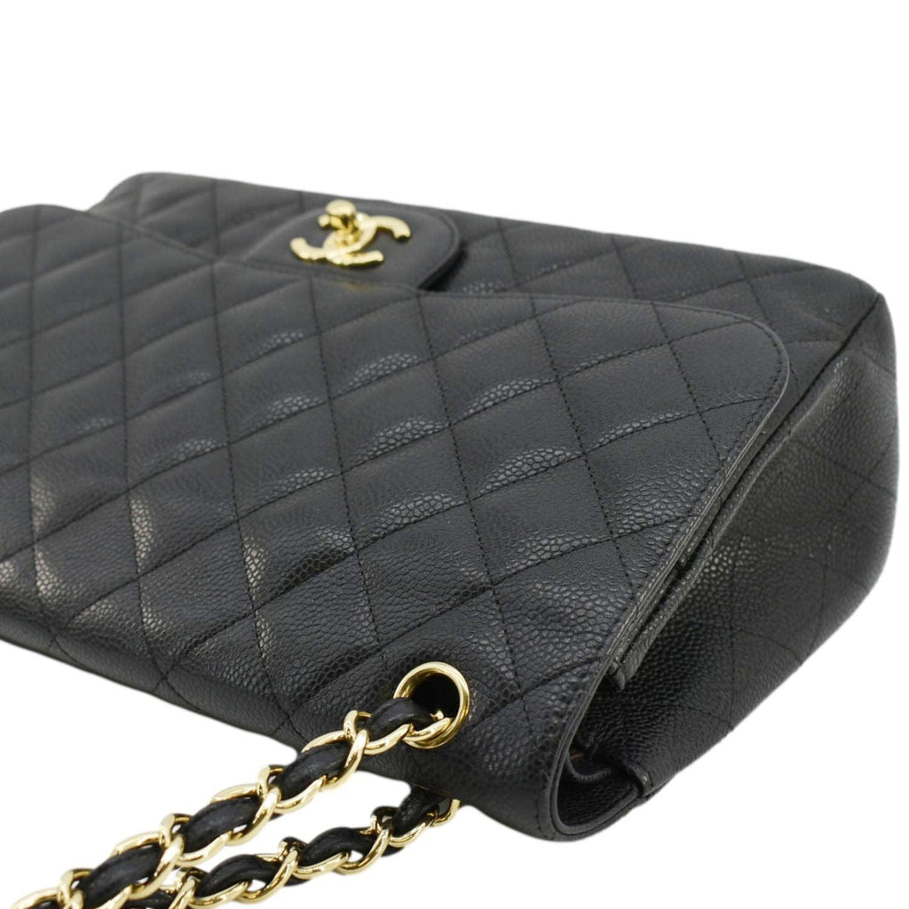 Chanel Classic Jumbo Double Flap Quilted Caviar Leather Shoulder Bag Black