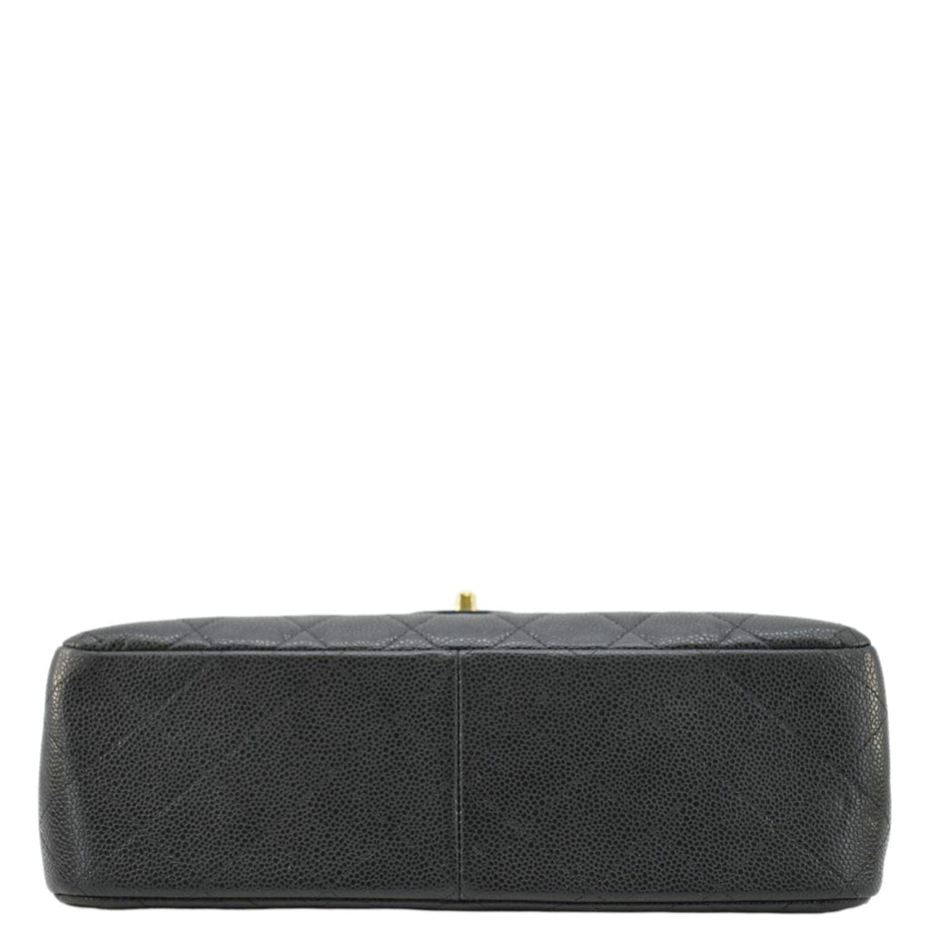 Chanel Classic Jumbo Double Flap Quilted Caviar Leather Shoulder Bag Black