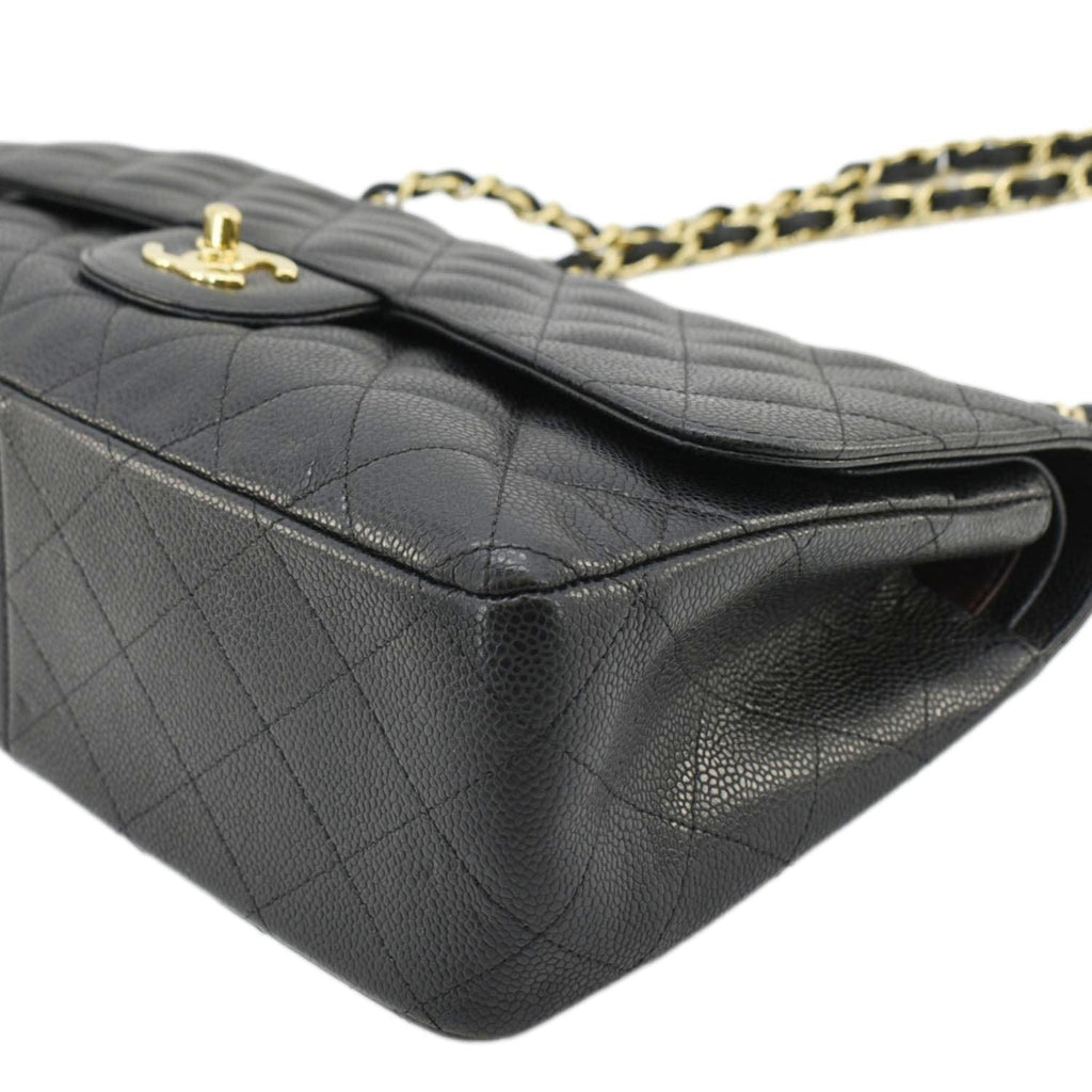 Chanel Classic Jumbo Double Flap Quilted Caviar Leather Shoulder Bag Black