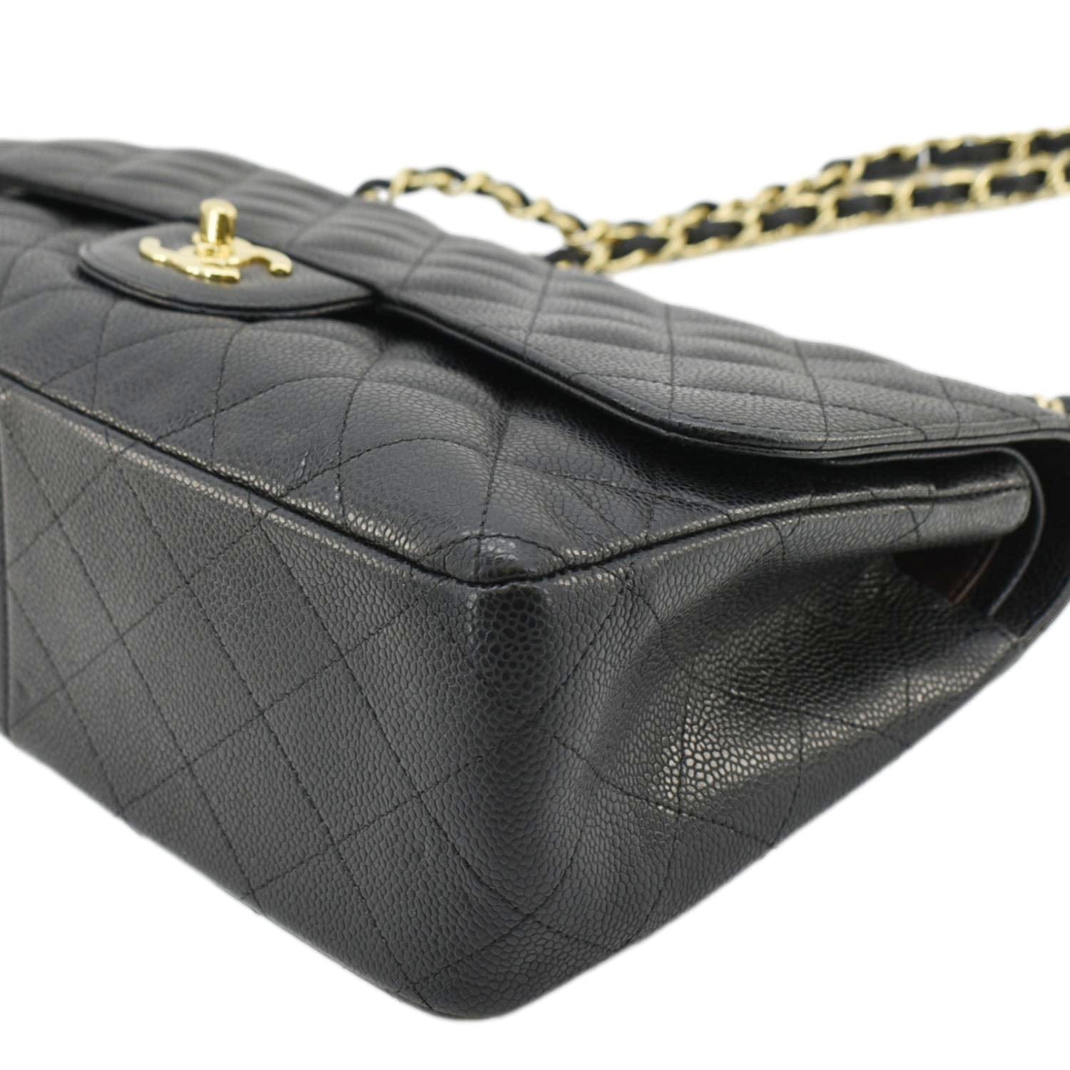 Chanel Classic Jumbo Double Flap Quilted Caviar Leather Shoulder Bag Black