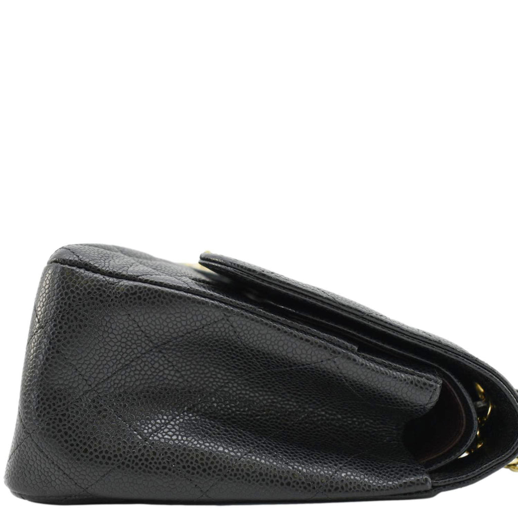 Chanel Classic Jumbo Double Flap Quilted Caviar Leather Shoulder Bag Black