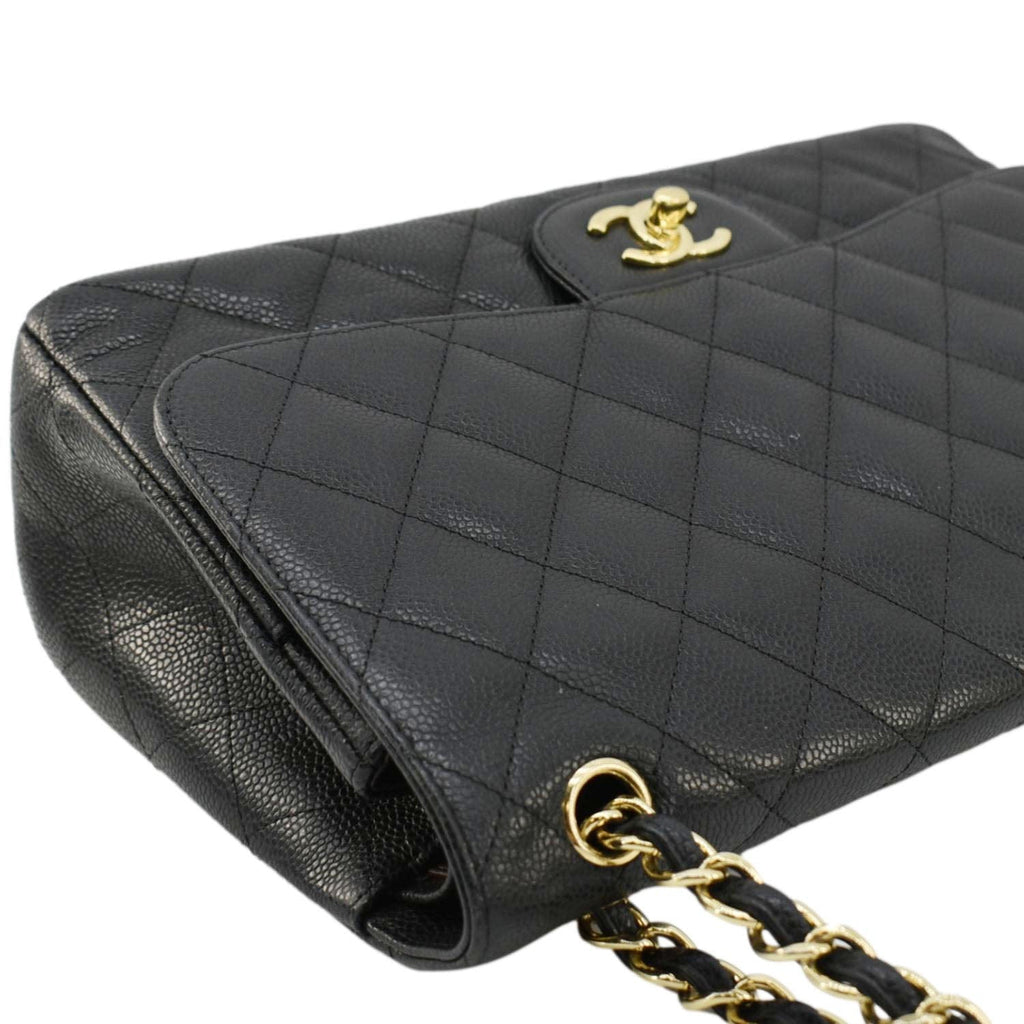 Chanel Classic Jumbo Double Flap Quilted Caviar Leather Shoulder Bag Black