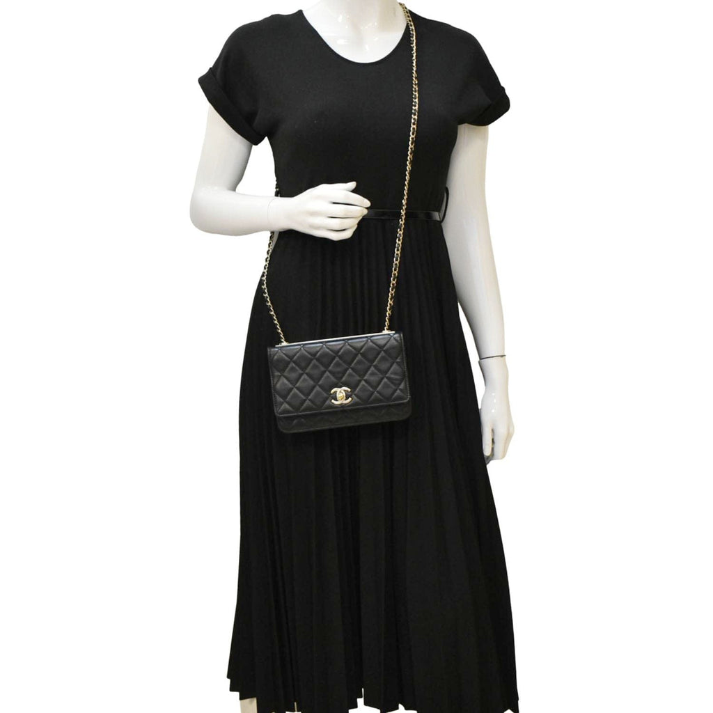 Chanel Trendy CC Lambskin Leather Wallet On Chain Crossbody Bag Black