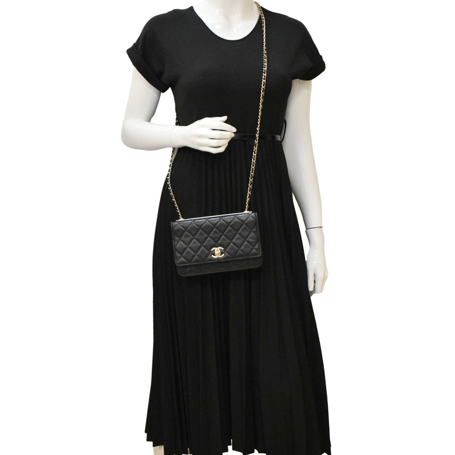 Chanel Trendy CC Lambskin Leather Wallet On Chain Crossbody Bag Black