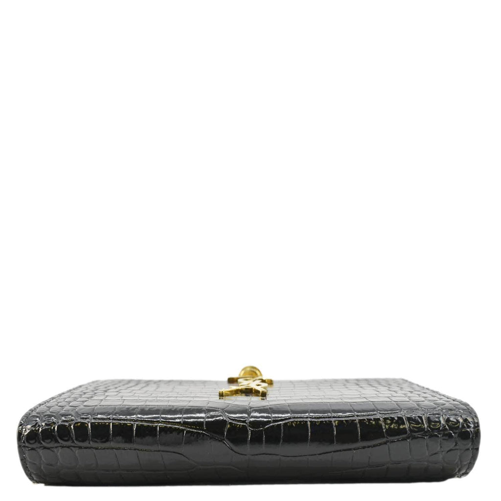 YVES SAINT LAURENT Kate Tassel Crocodile Embossed Leather Crossbody Bag Black