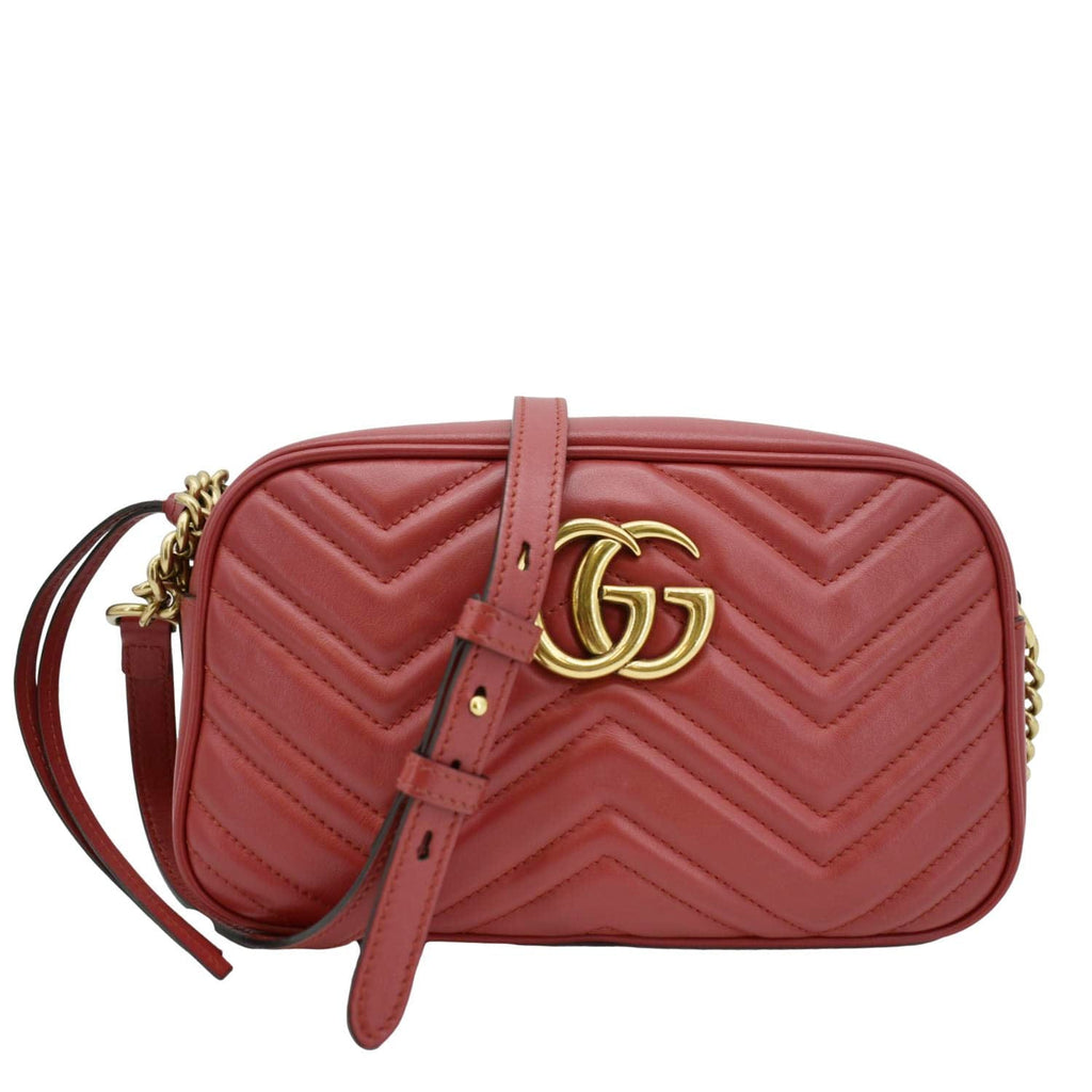 GUCCI Gucci Marmont Small Matelasse Chevron Leather Crossbody Camera Bag Red 447632