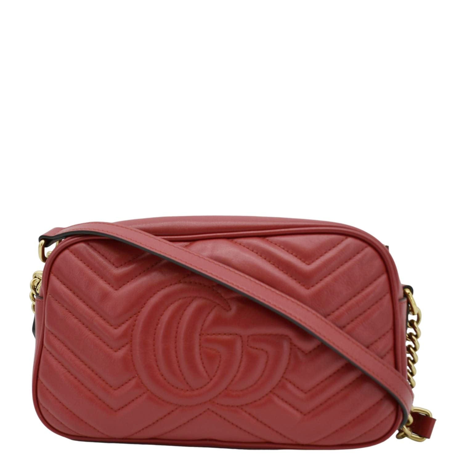 GUCCI Gucci Marmont Small Matelasse Chevron Leather Crossbody Camera Bag Red 447632