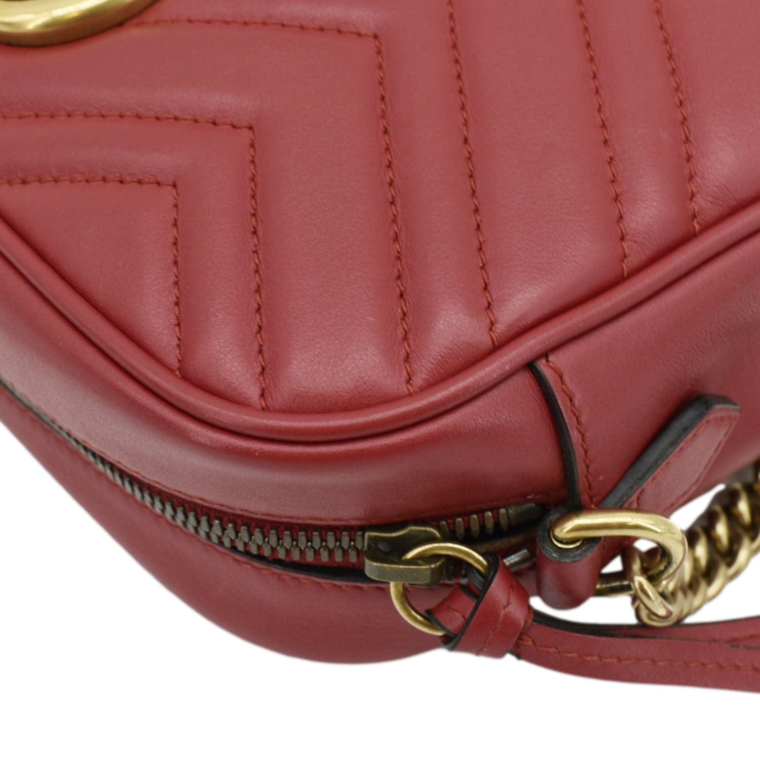 GUCCI Gucci Marmont Small Matelasse Chevron Leather Crossbody Camera Bag Red 447632