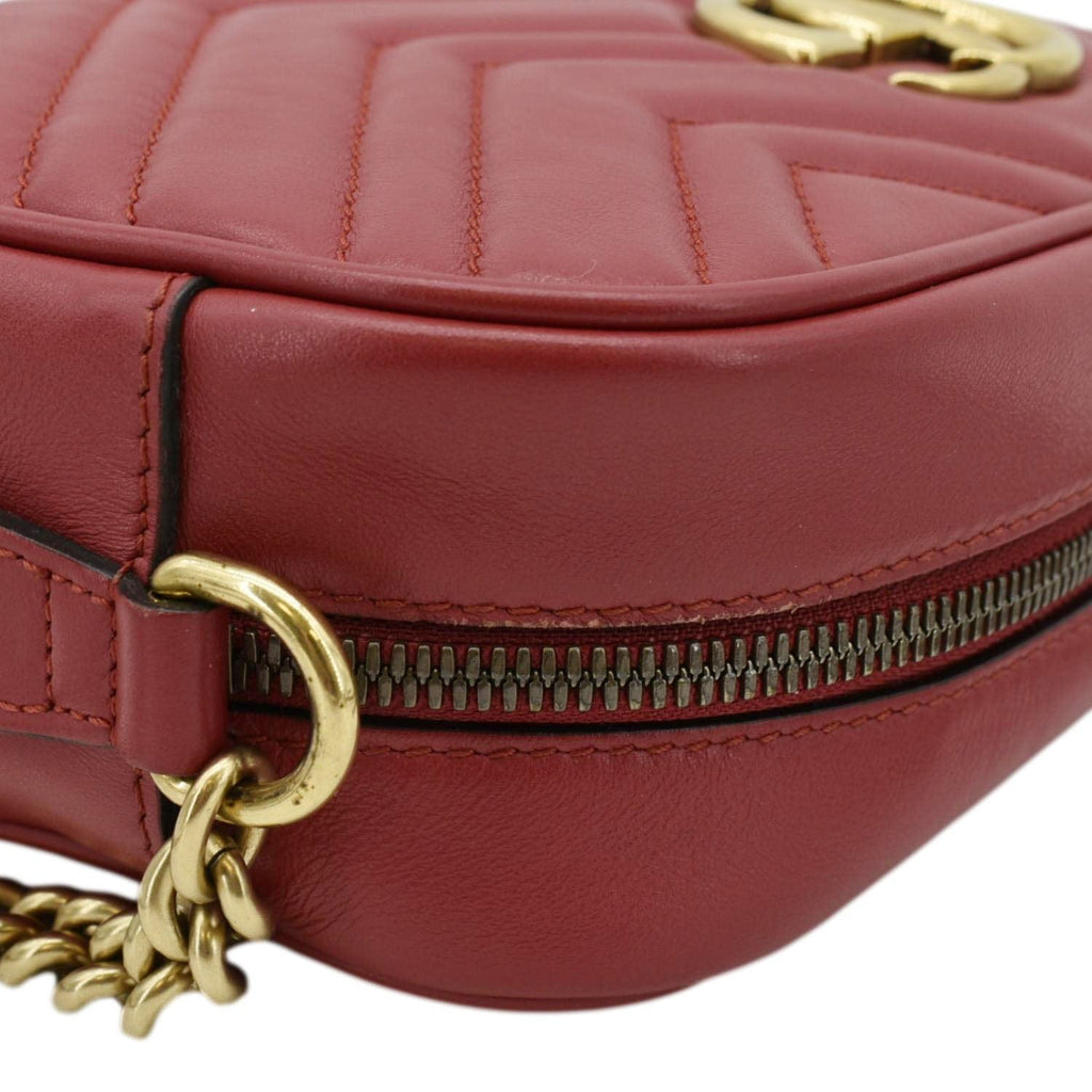 GUCCI Gucci Marmont Small Matelasse Chevron Leather Crossbody Camera Bag Red 447632