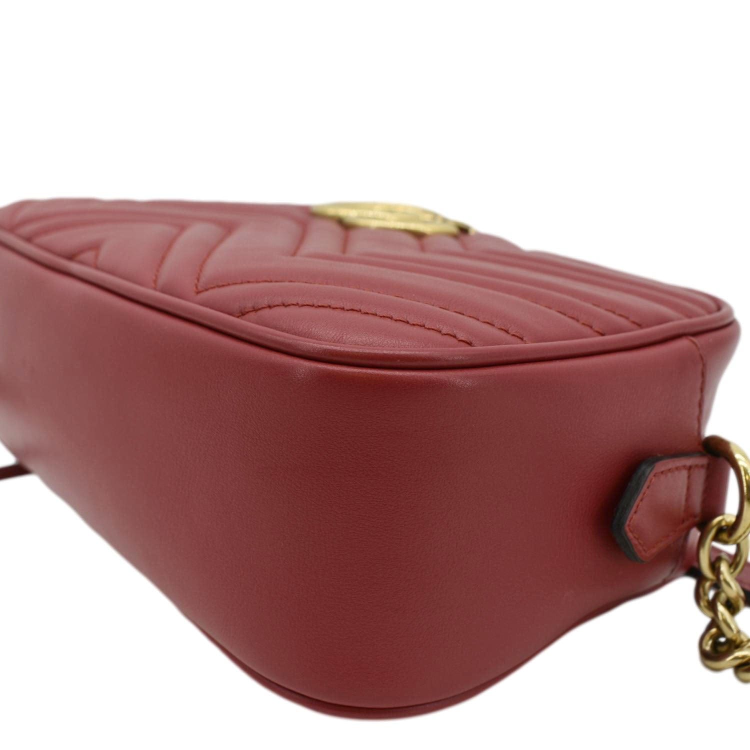 GUCCI Gucci Marmont Small Matelasse Chevron Leather Crossbody Camera Bag Red 447632