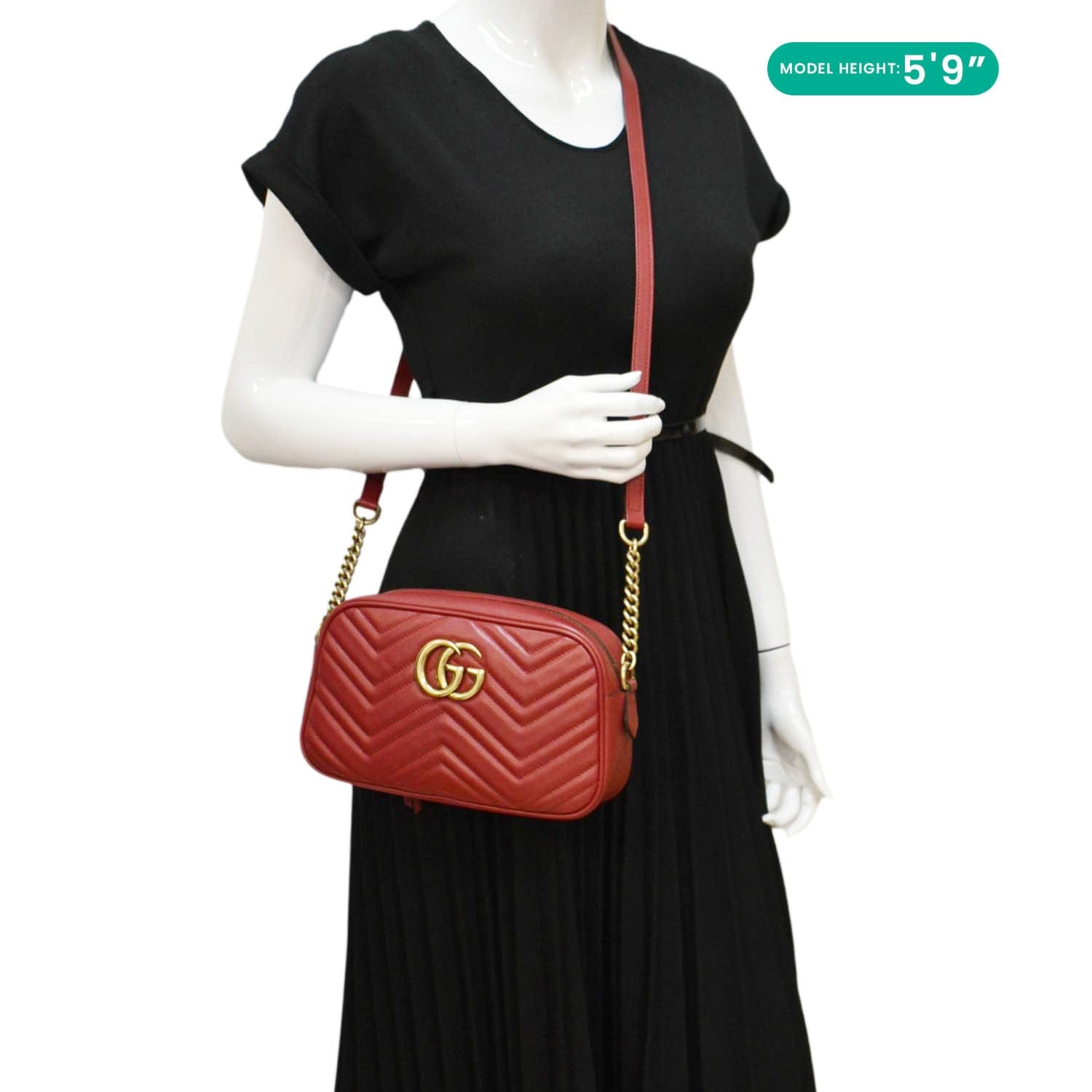 GUCCI Gucci Marmont Small Matelasse Chevron Leather Crossbody Camera Bag Red 447632