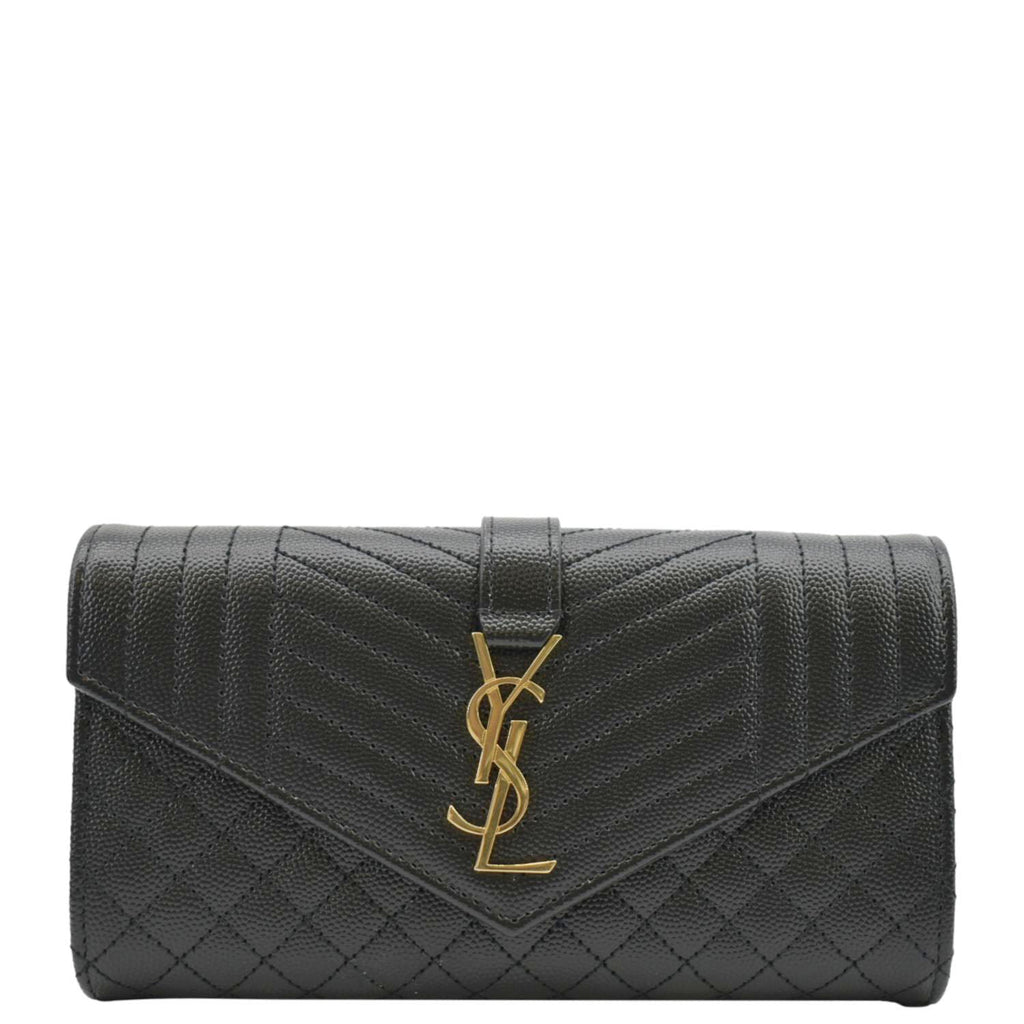 YVES SAINT LAURENT Grain De Poudre Embossed Leather Wallet Black