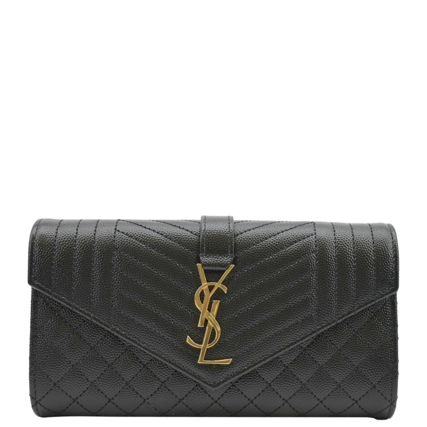YVES SAINT LAURENT Grain De Poudre Embossed Leather Wallet Black