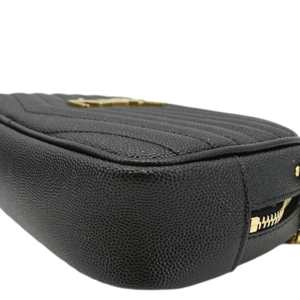 YVES SAINT LAURENT Lou Mini Chevron Leather Camera Crossbody Bag Black