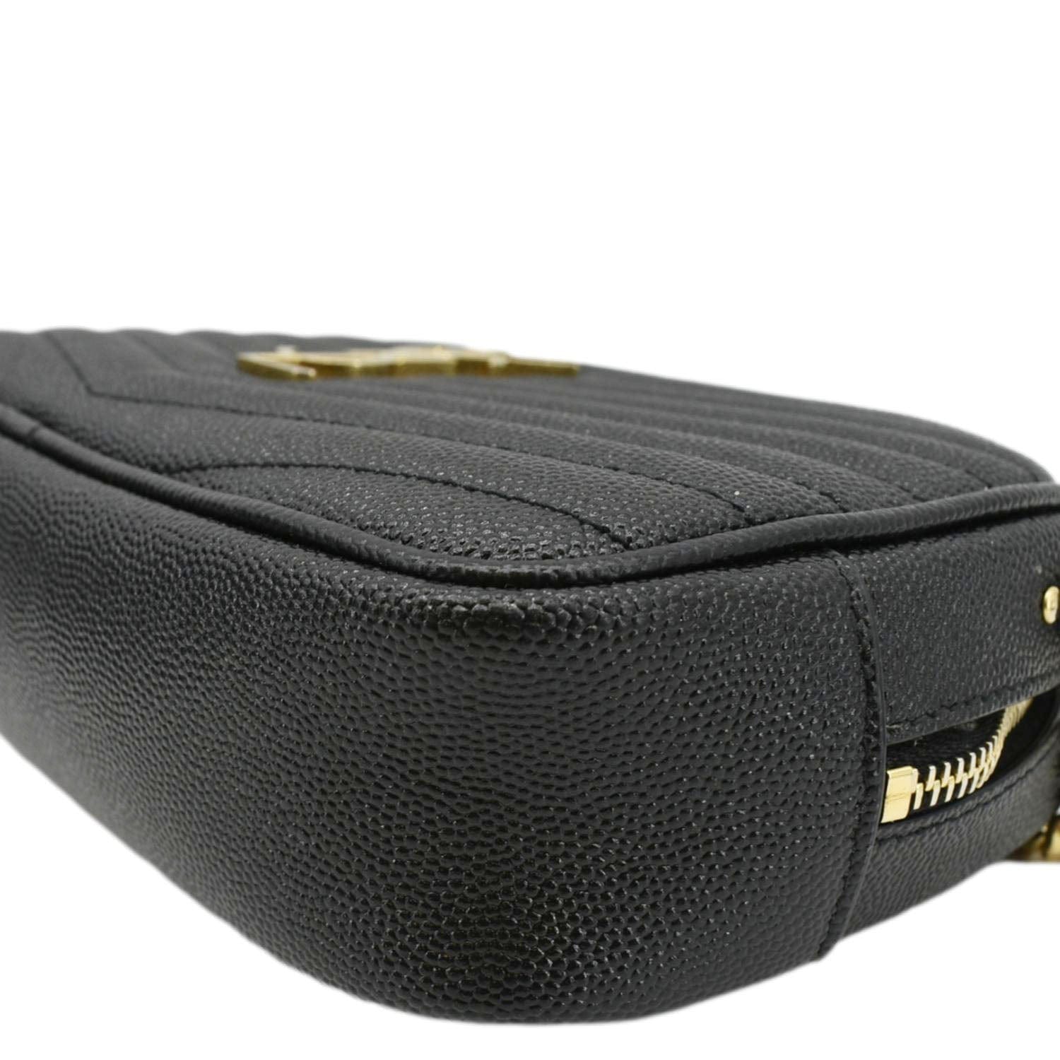 YVES SAINT LAURENT Lou Mini Chevron Leather Camera Crossbody Bag Black