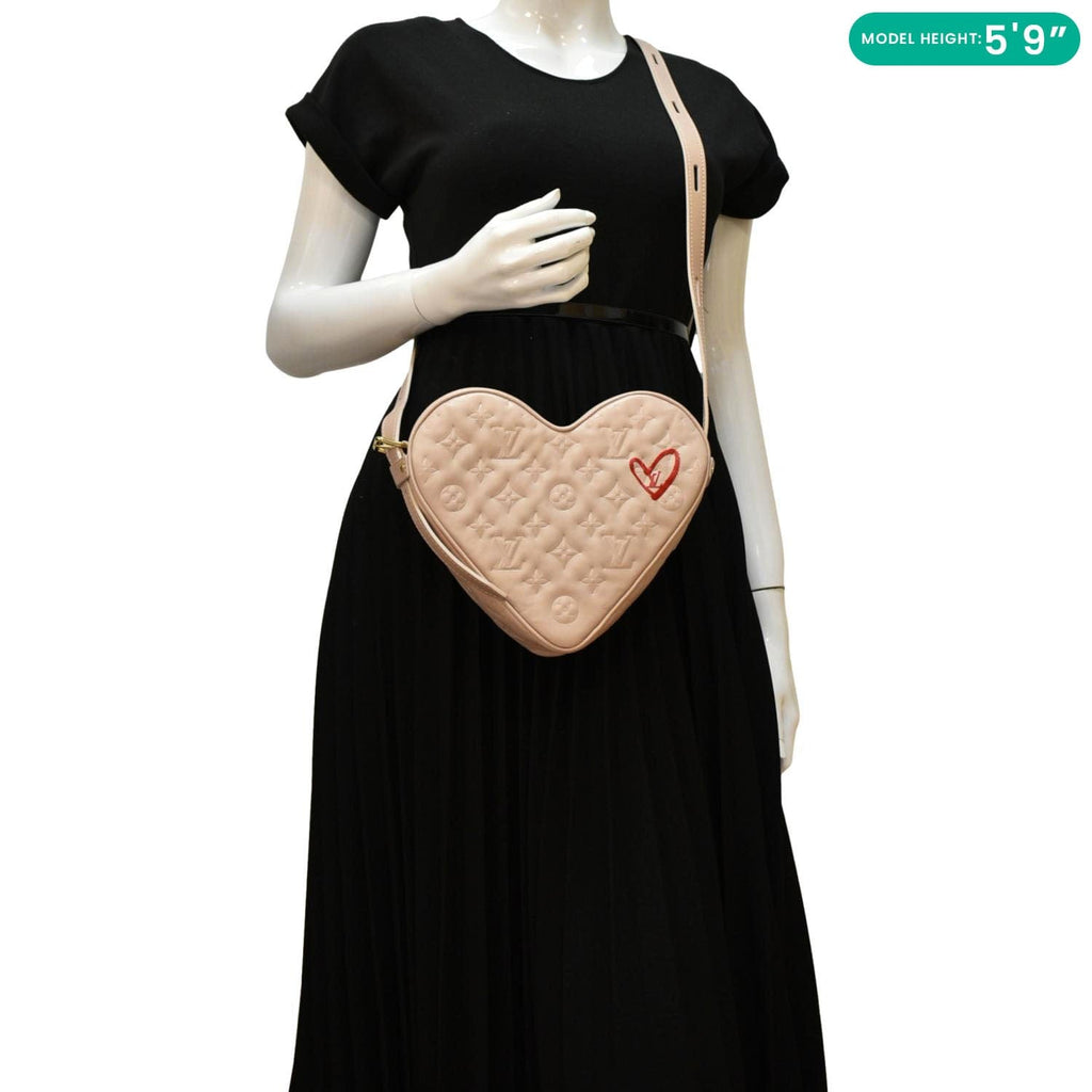 LOUIS VUITTON Fall In Love Sac Coeur Monogram Embossed Crossbody Bag Light Pink