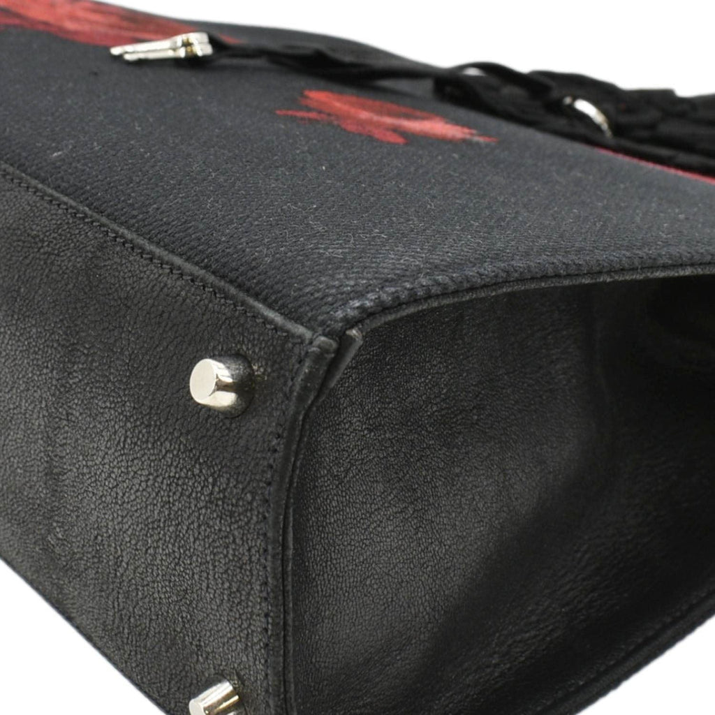 PRADA Canapa Floral Frame Canvas Top Handle Tote Bag Bag Black
