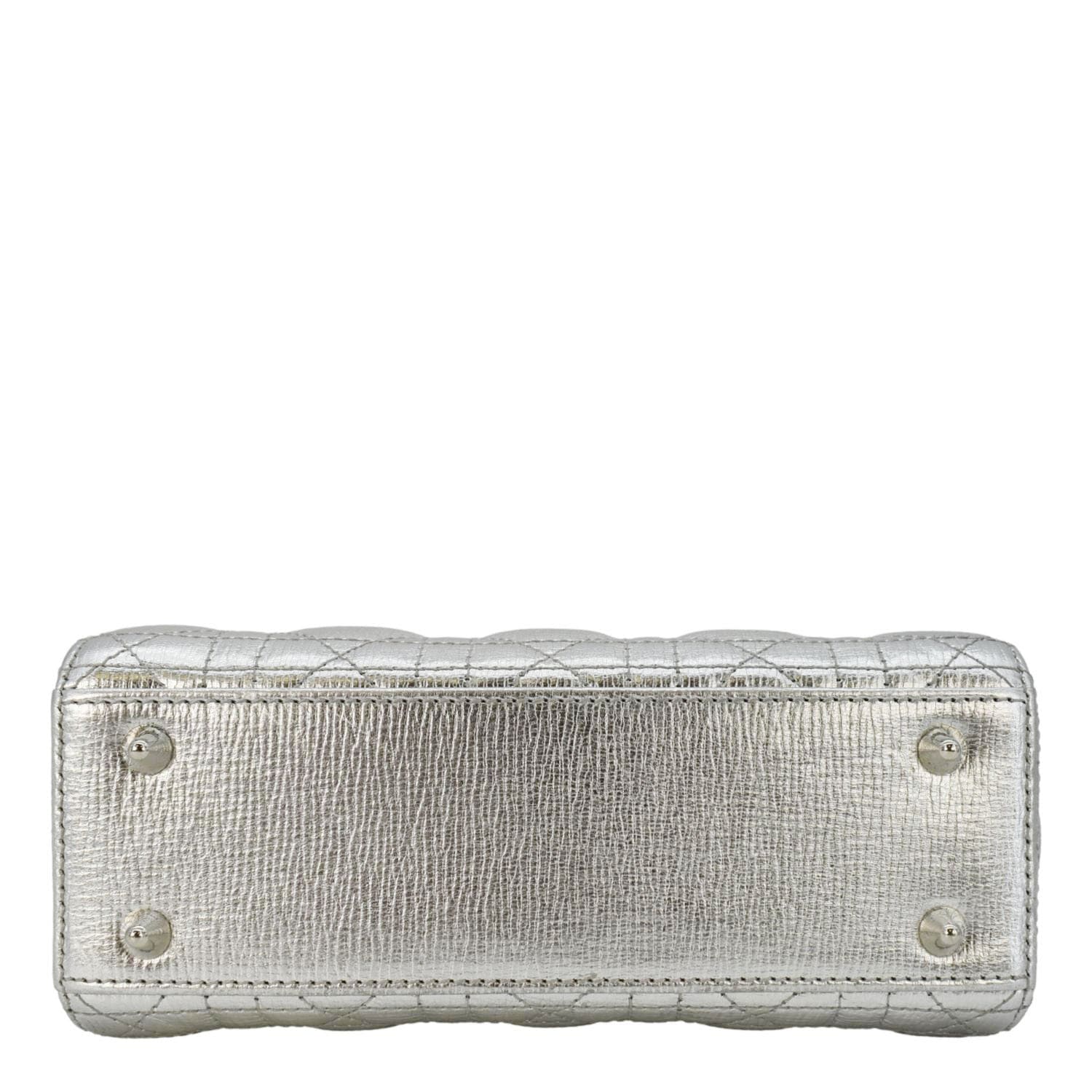CHRISTIAN DIOR Lady Dior Lambskin Leather Shoulder Bag Metallic Silver