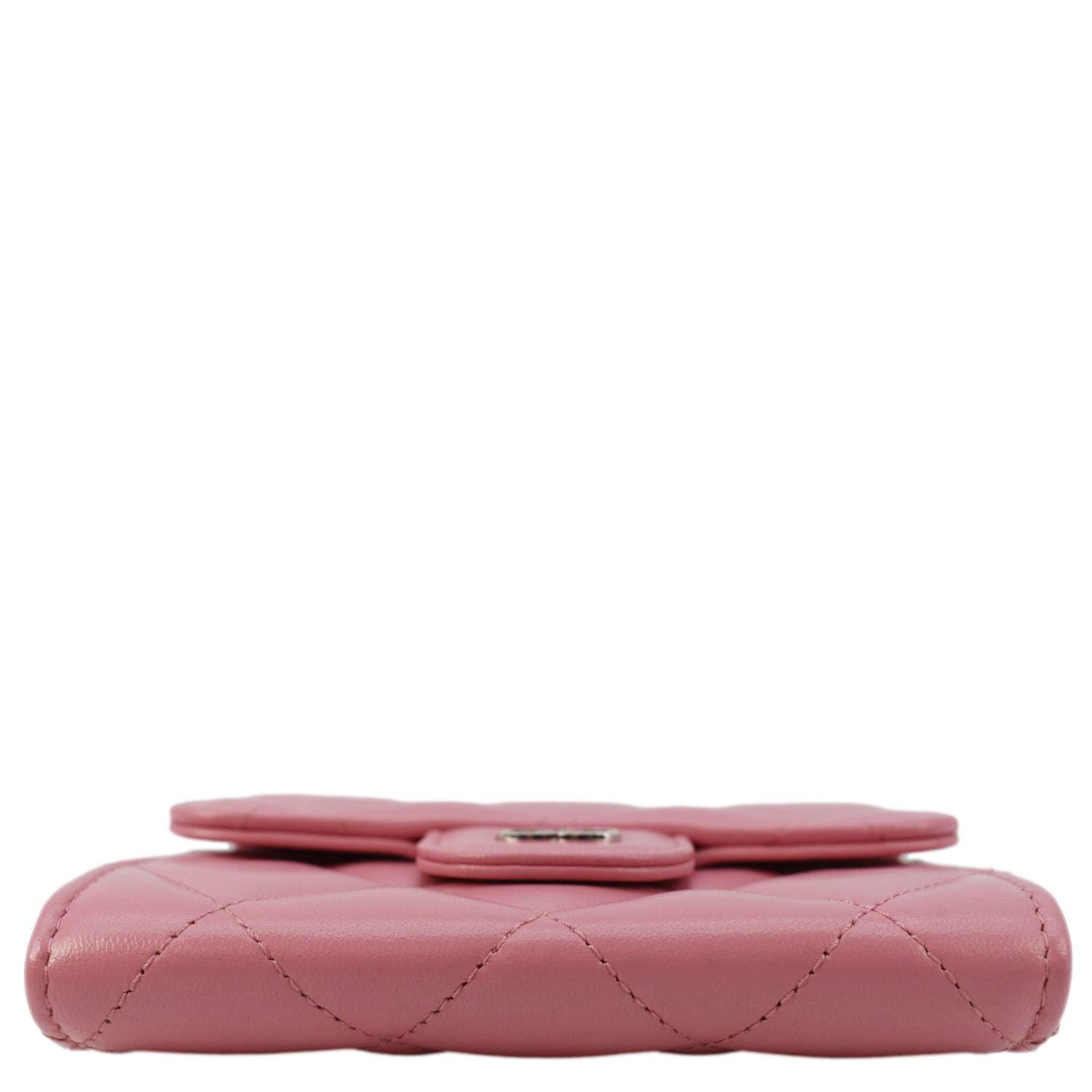 Chanel Classic Mini Flap Quilted Lambskin Leather Card Holder On Chain Pink