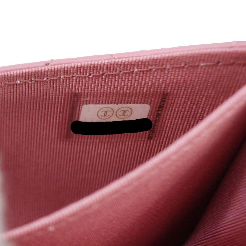 Chanel Classic Mini Flap Quilted Lambskin Leather Card Holder On Chain Pink