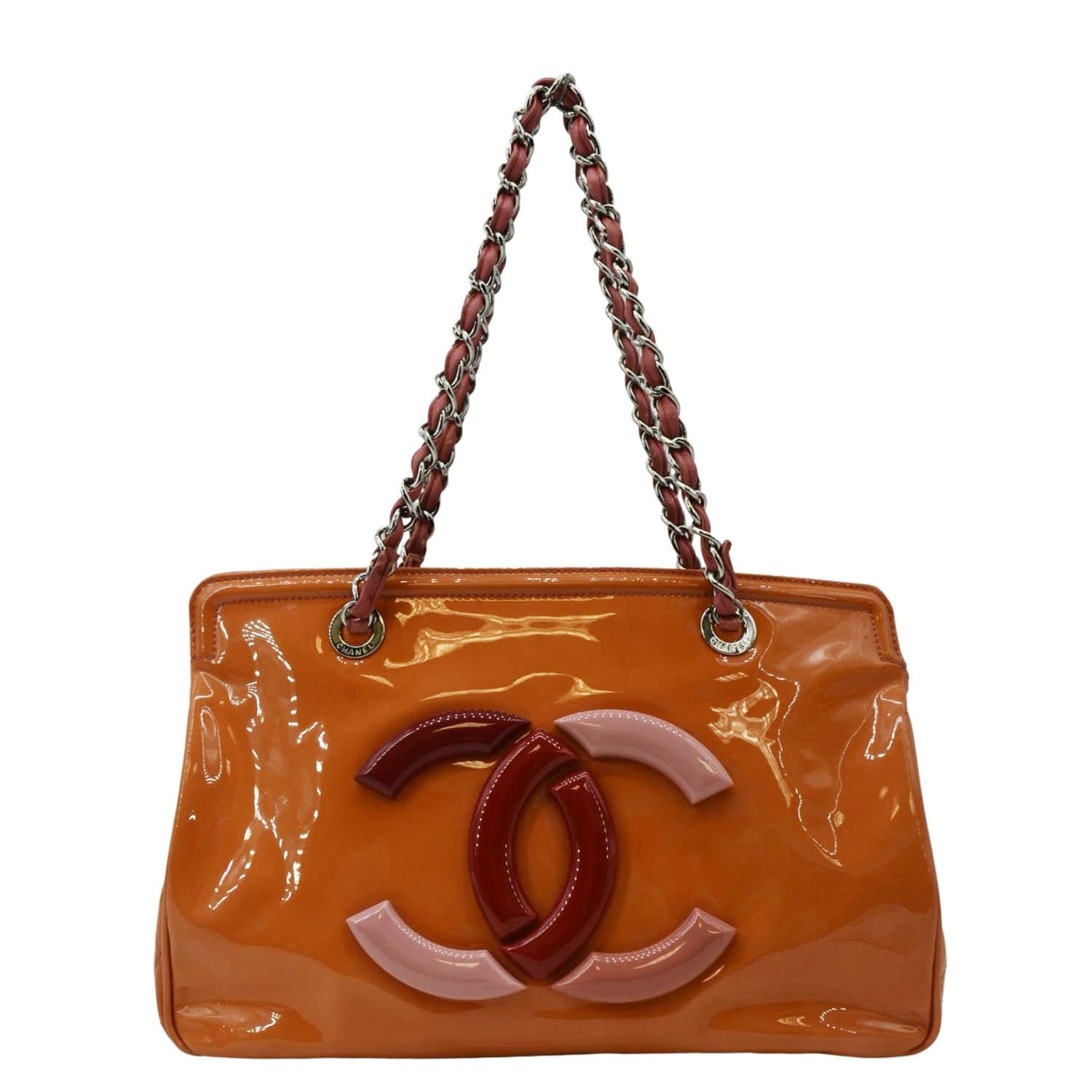 Chanel Lipstick Medium Patent Vinyl Tote Bag Orange